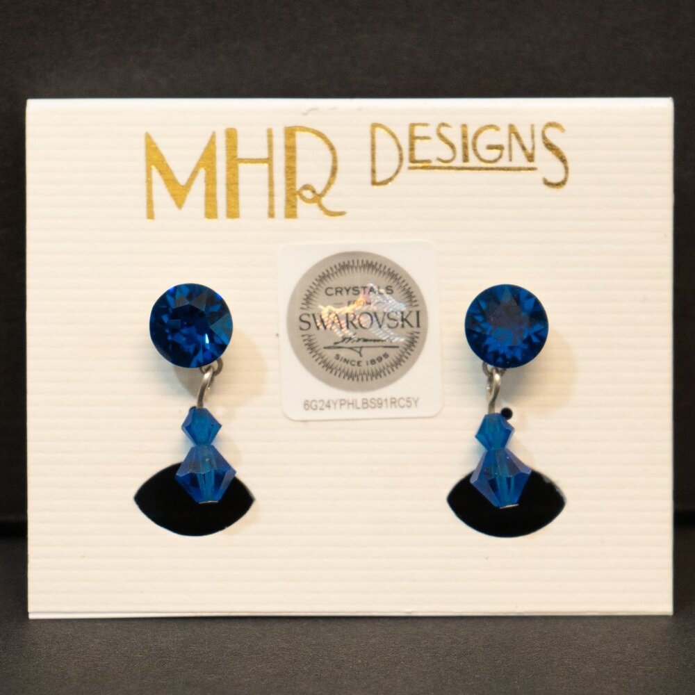 Swarovski Crystal Royal Blue Earrings Sapphire Color Evening Rhinestone Dangle